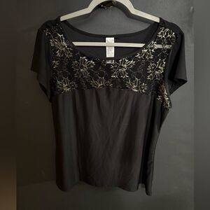 Avon MARK Gold Lace Black Short Sleeve Top Women's Size XL
